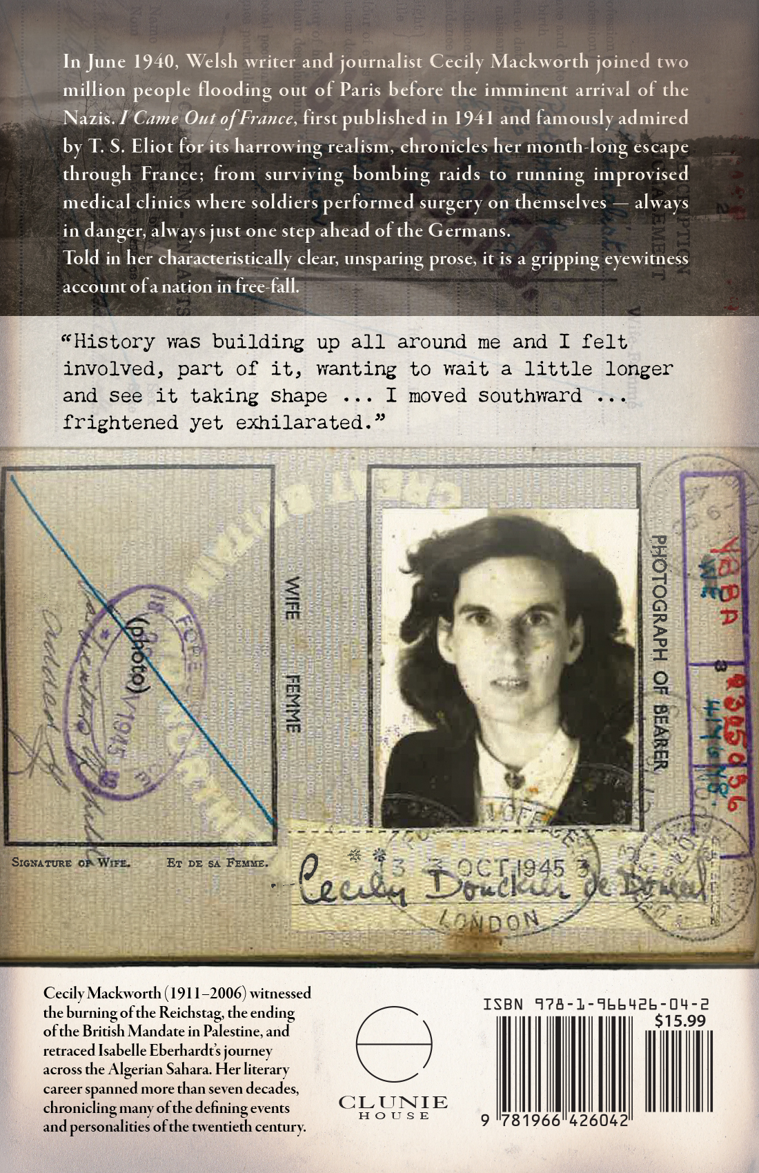I Came Out of France back cover